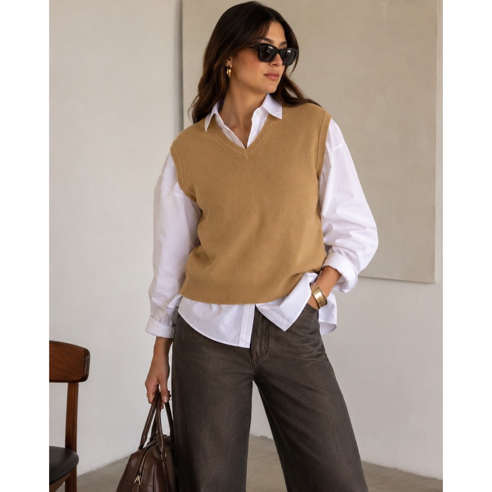 Vintage Glenmac The Scotch House 100% Cashmere Sweater Vest Camel Tan Scotland